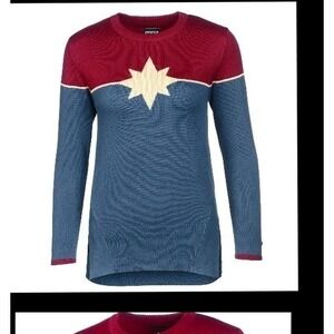 Musterbrand Marvel Captain Marvel Star Crewneck Sweater Women's Tight Large